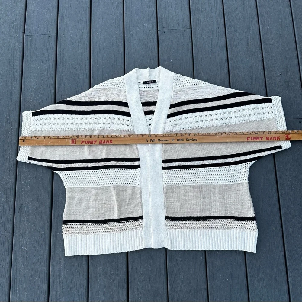 T Tahari‎ Black White and cream Open-Knit Cardigan Officecore